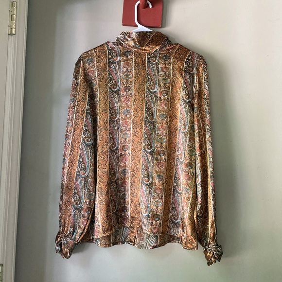 Vintage Nicola Satin Abstract 70's Paisley Print Top 14 - Picture 9 of 9
